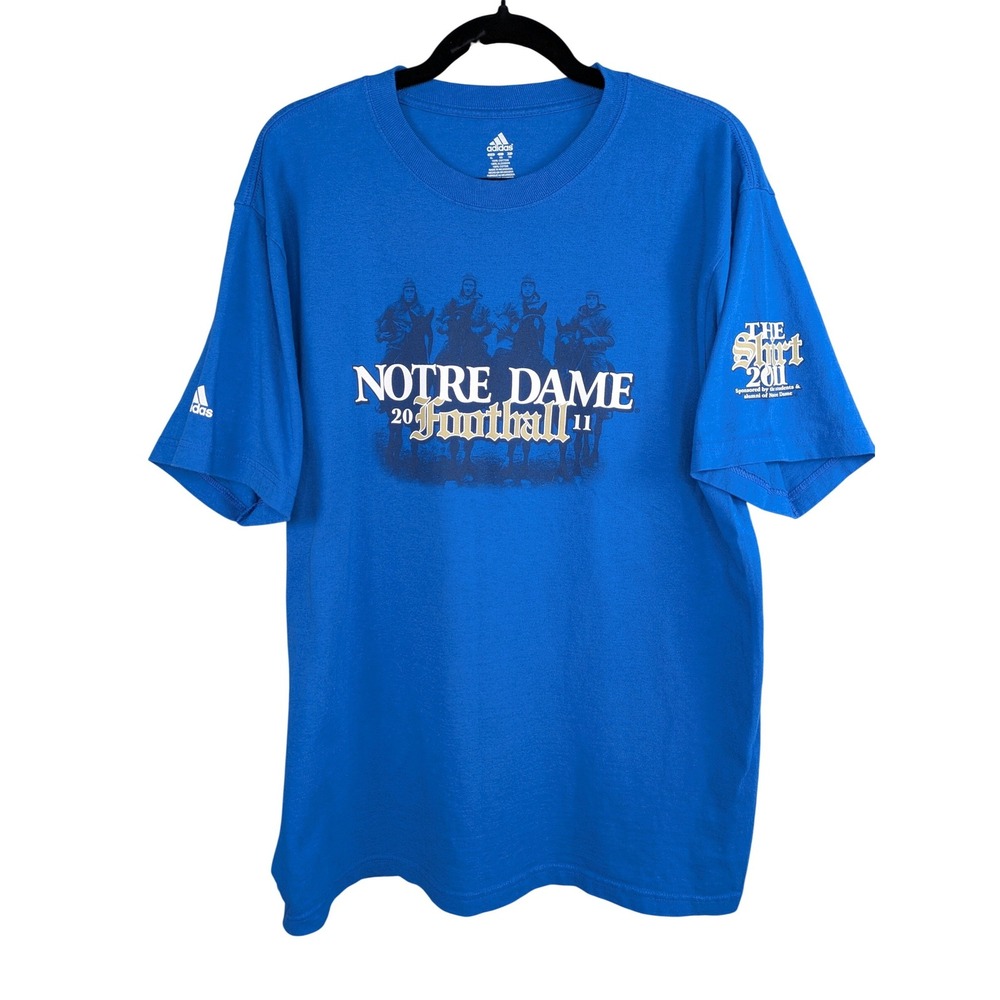 VTG Adidas Mens Notre Dame Football 2011 The Shirt XL Blue Graphic T-Shirt NCAA
